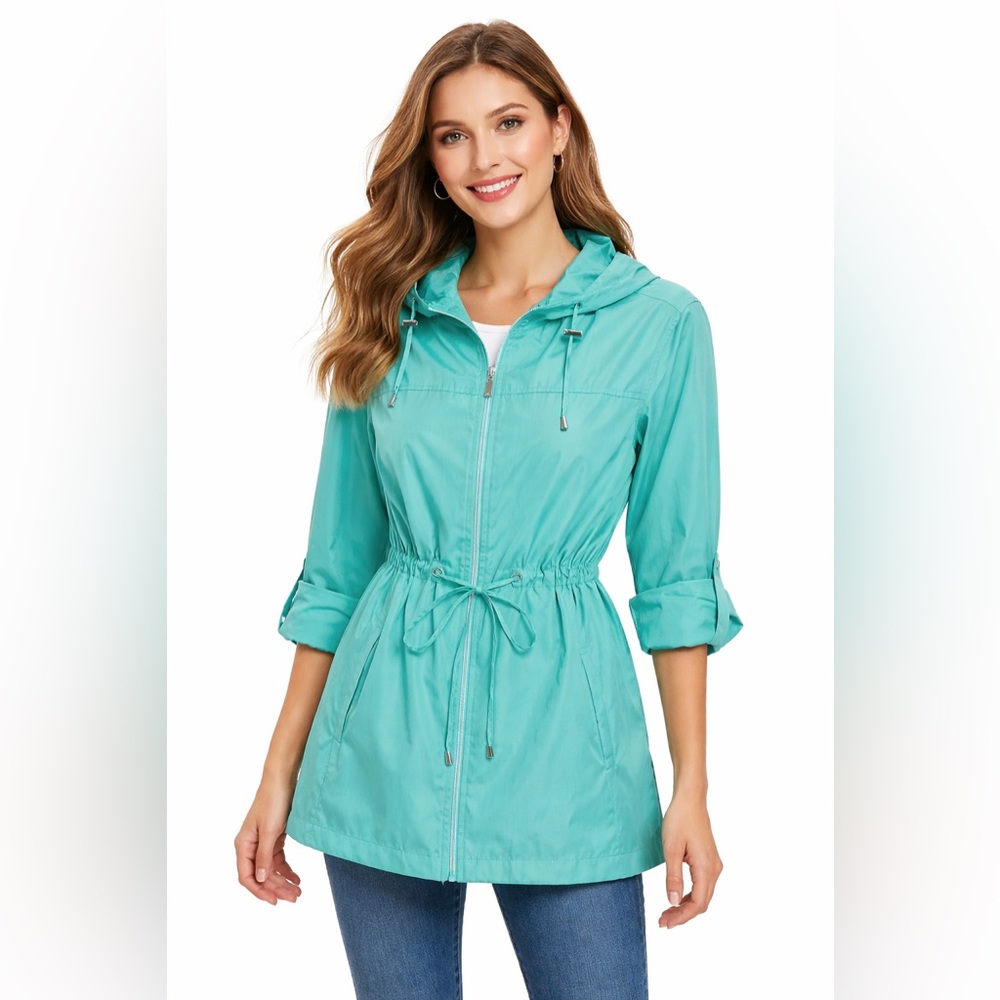 Jones New York Women's Teal Raincoat Jacket Windbreaker size Large